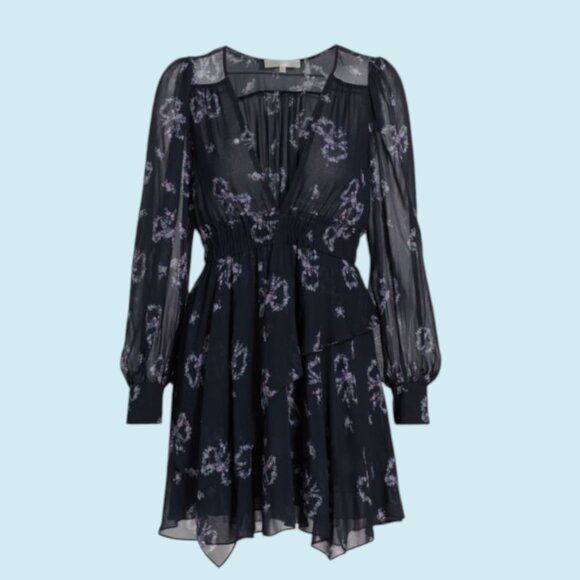 LoveShackFancy Dress Size Small Blue Floral Zayden asymmetrical tiered mini - Picture 3 of 14